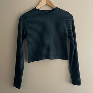 J.o&co Dark Green Rib Knit Crop Top Women's Size Small/Medium Spring Fall  #535